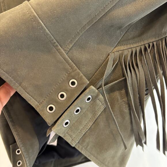 Joie - 100% Lamb Leather Fringe Moto Style ZENO Leather Jacket - Gray - Small - Picture 8 of 9